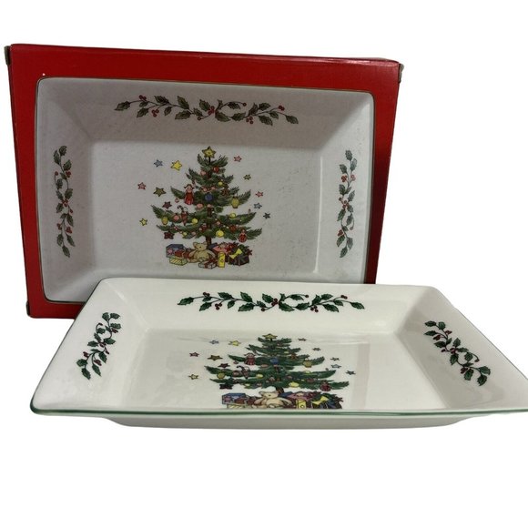 Nikko Rectangular Tray 8 3/4" Christmas Tree Holiday Japan Table Wear Decor Xmas - Picture 10 of 12